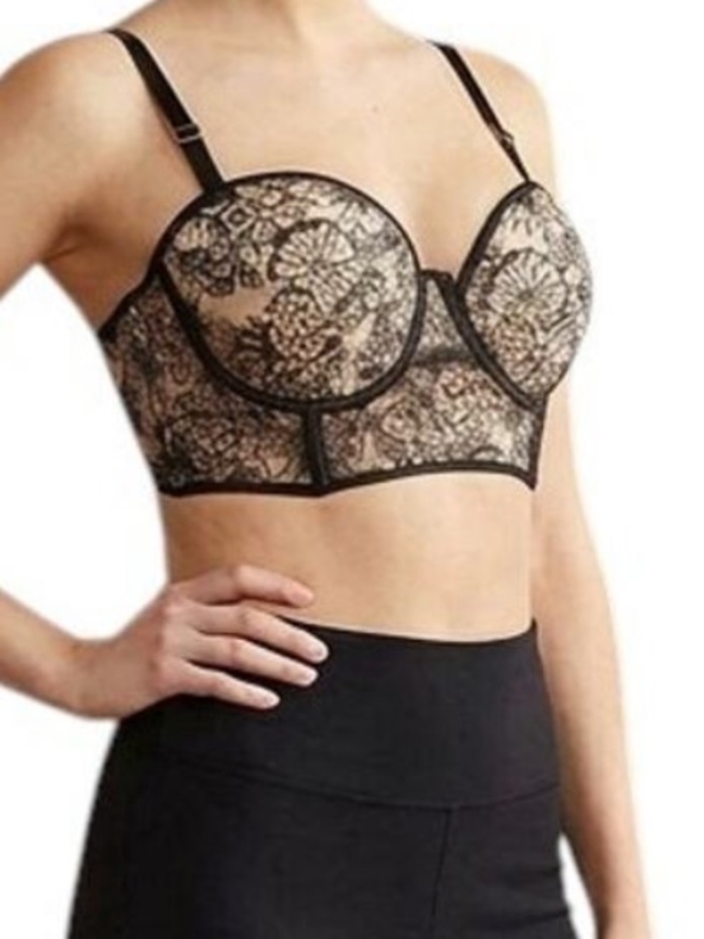 VICTORIA’S SECRET BLACK BRA FLORAL EMBROIDERED BUSTIER LUXE LINGERIE CORSET 34B